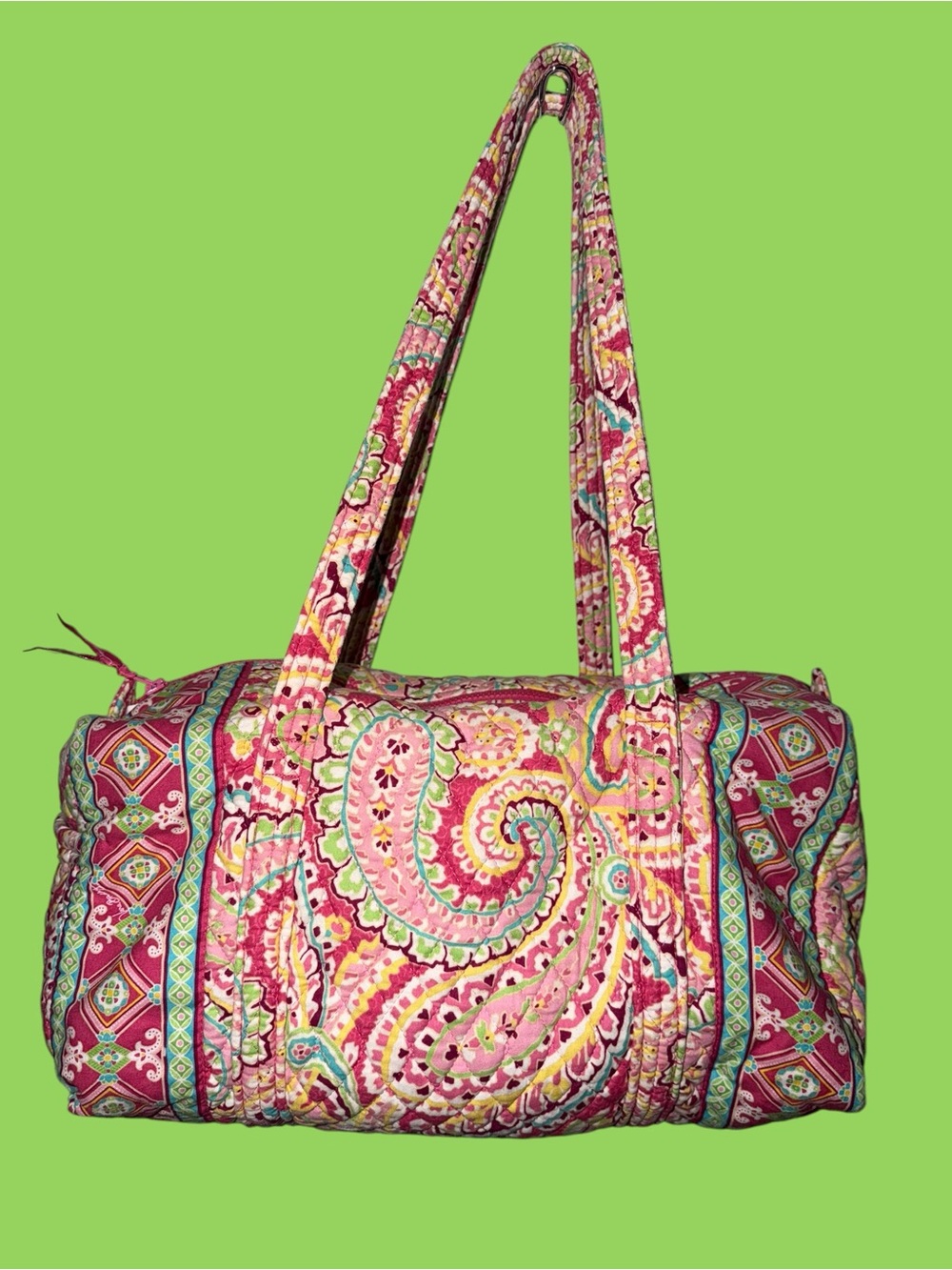 Vintage Vera Bradley Pink Paisley Duffle Bag Weekender Quilted Cotton Made InUSA - Picture 2 of 10